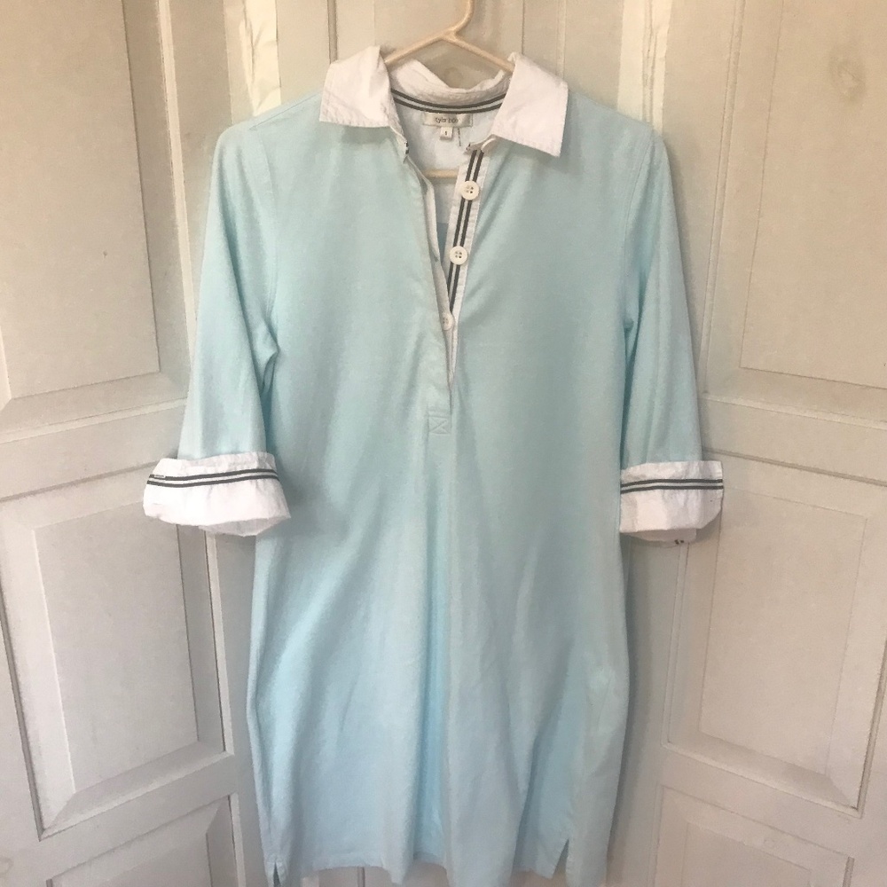 Tyler Boe Baby Blue & White Shirt Dress With Striped Detail